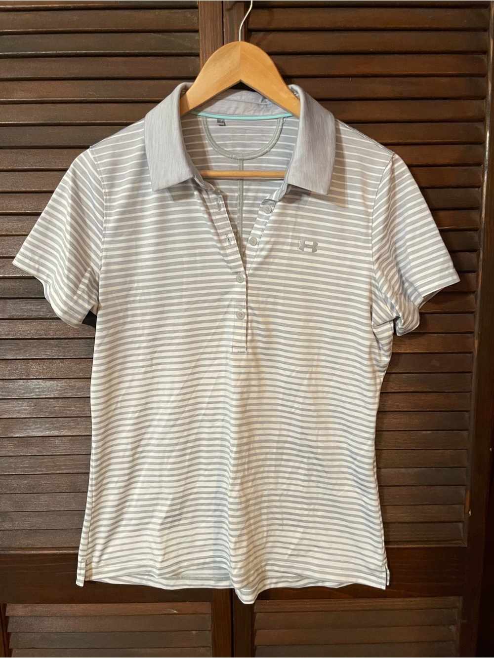 Women’s Under Armour Women's Light Gray & White Striped Button-Down Polo